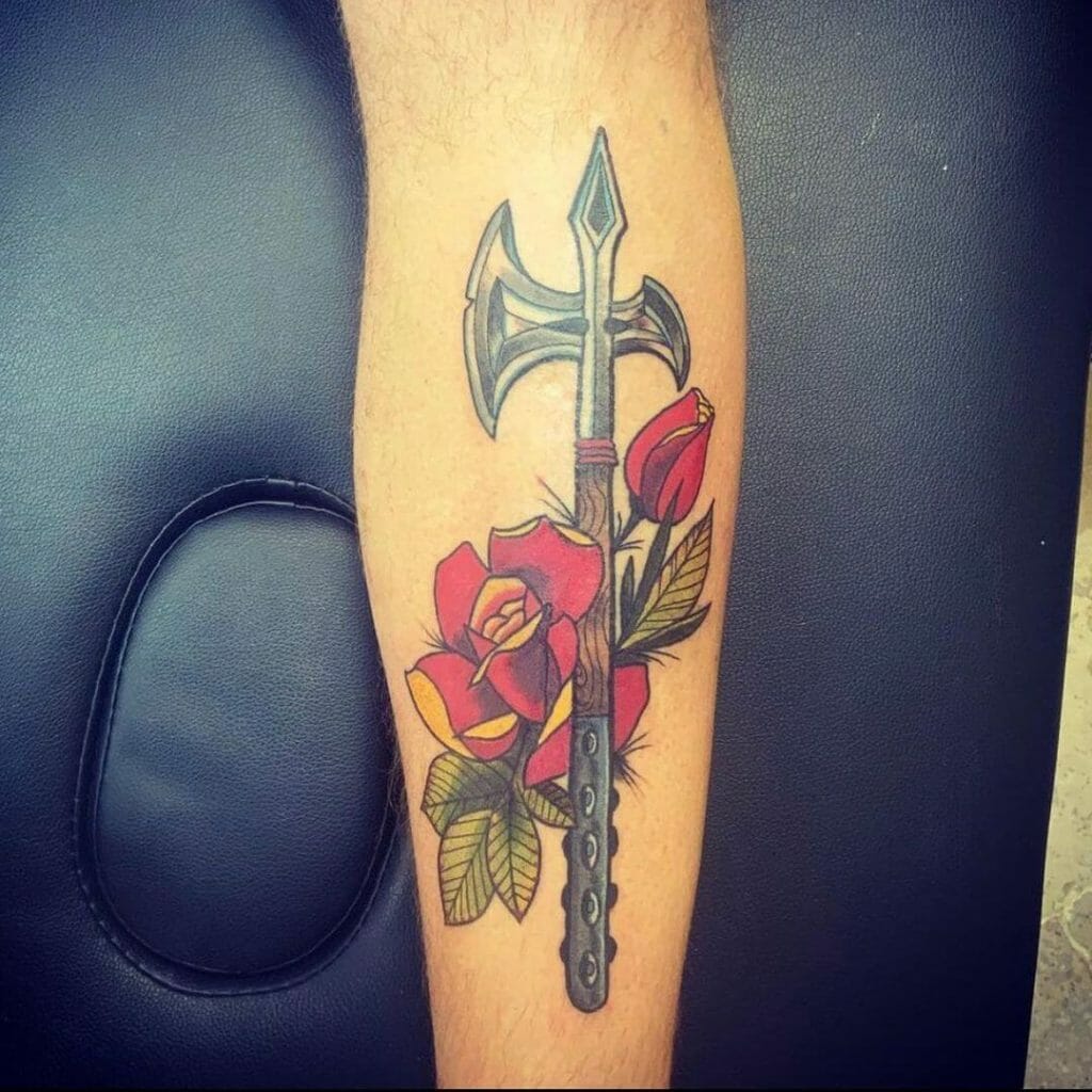 Ax With Beautiful Rose Tattoo 