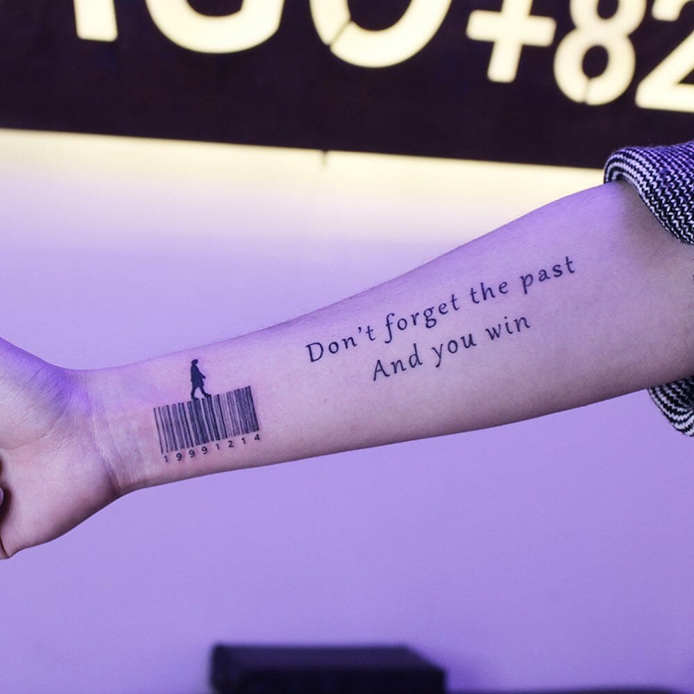 Barcode tattoo with quote