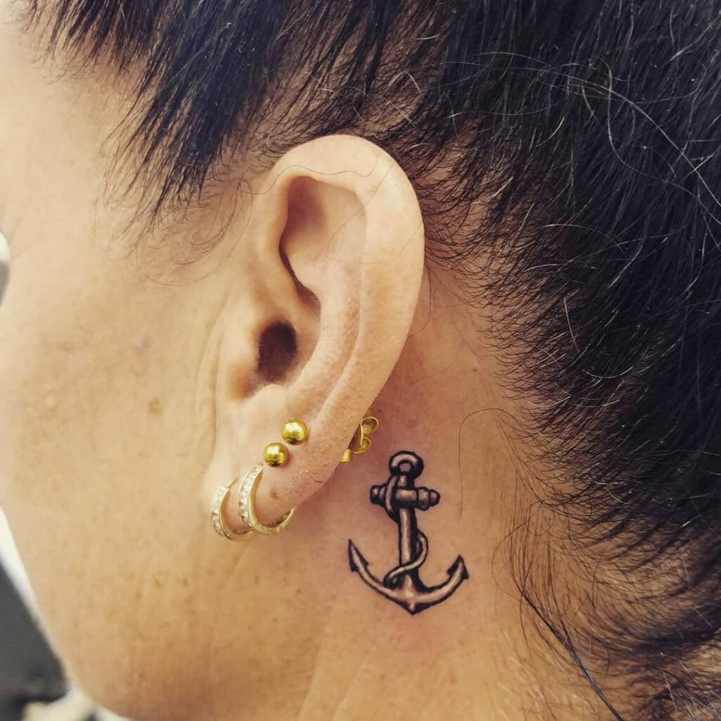 Behind the ear anchor tattoo