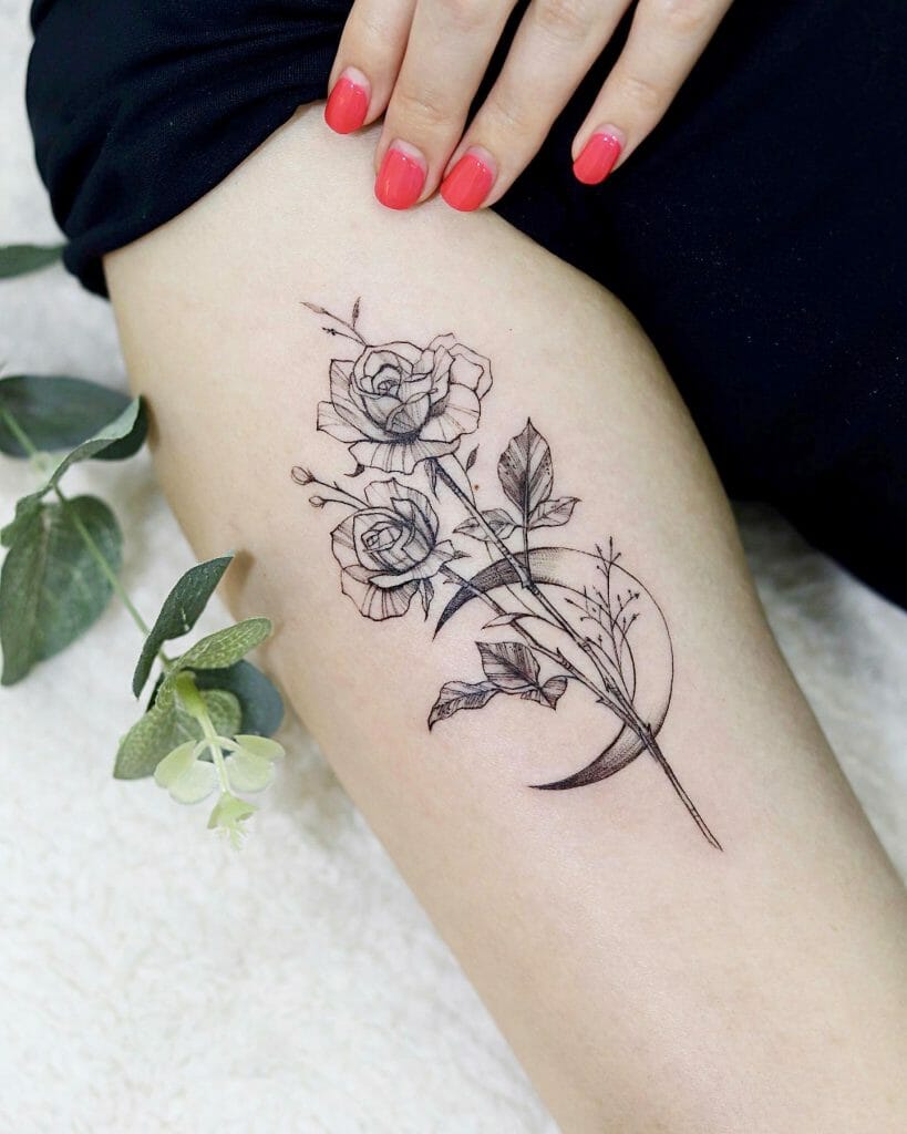 Bester Mond mit Blumen Tattoo