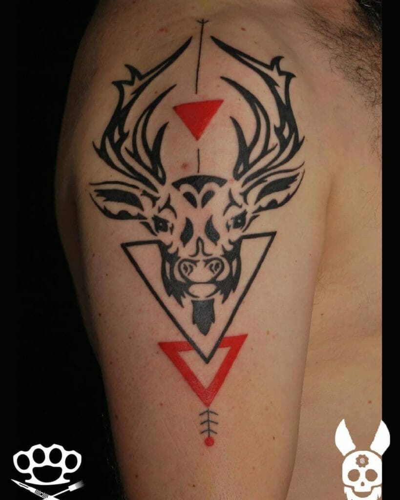 Black deer skull tribal tattoos