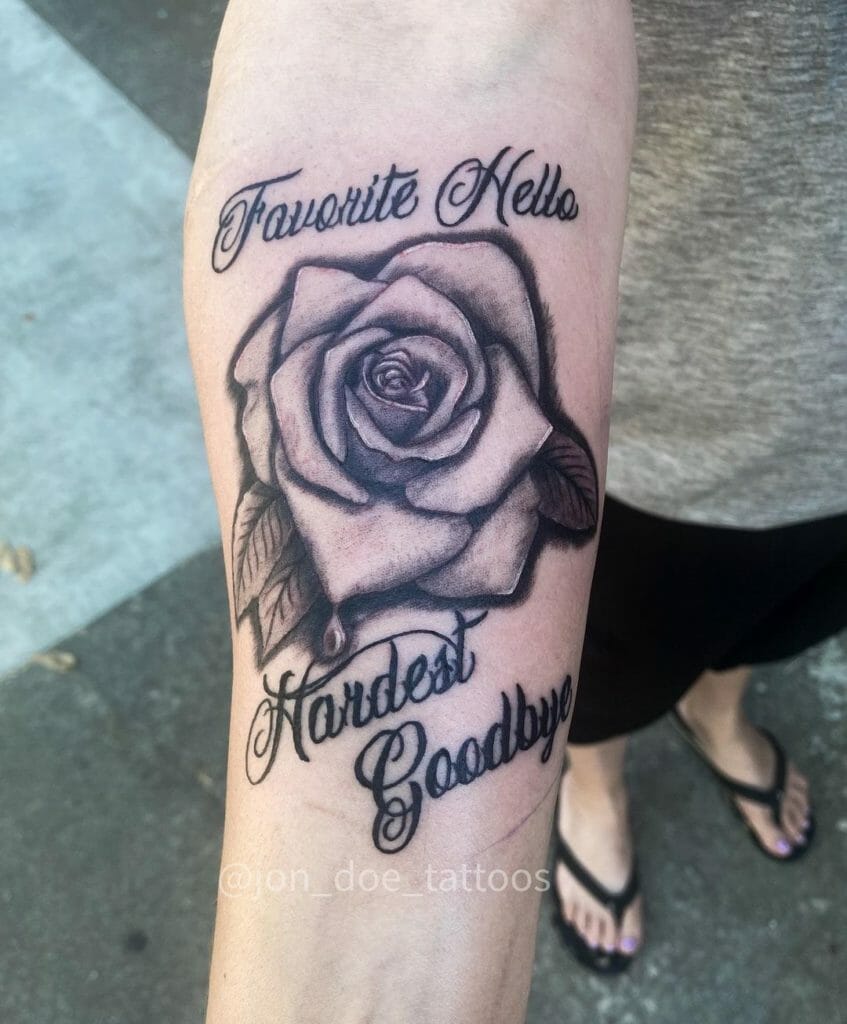 Black and Gray Rose Tattoo Design with Quote