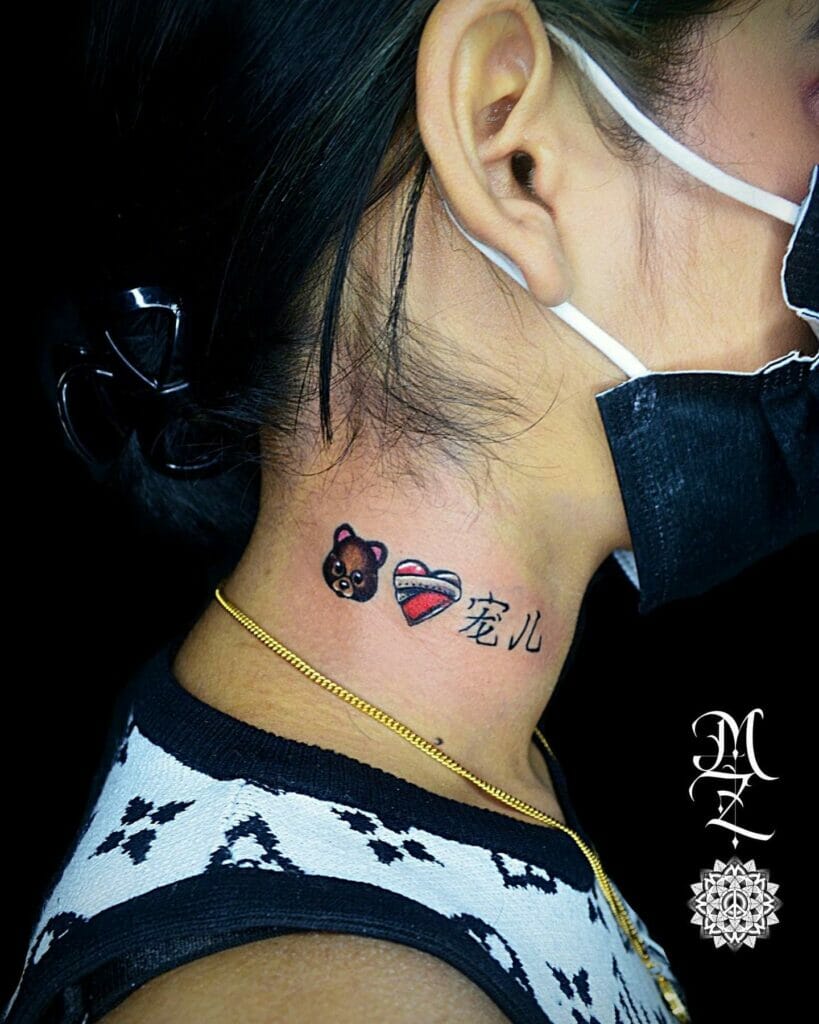 Broken heart tattoo on neck