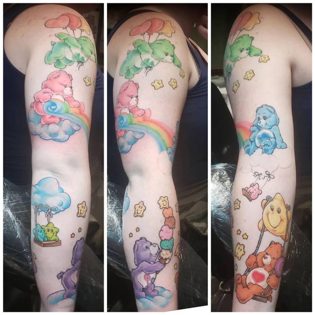 Care Bear tattoo sleeves for the ardent fans of the franchise