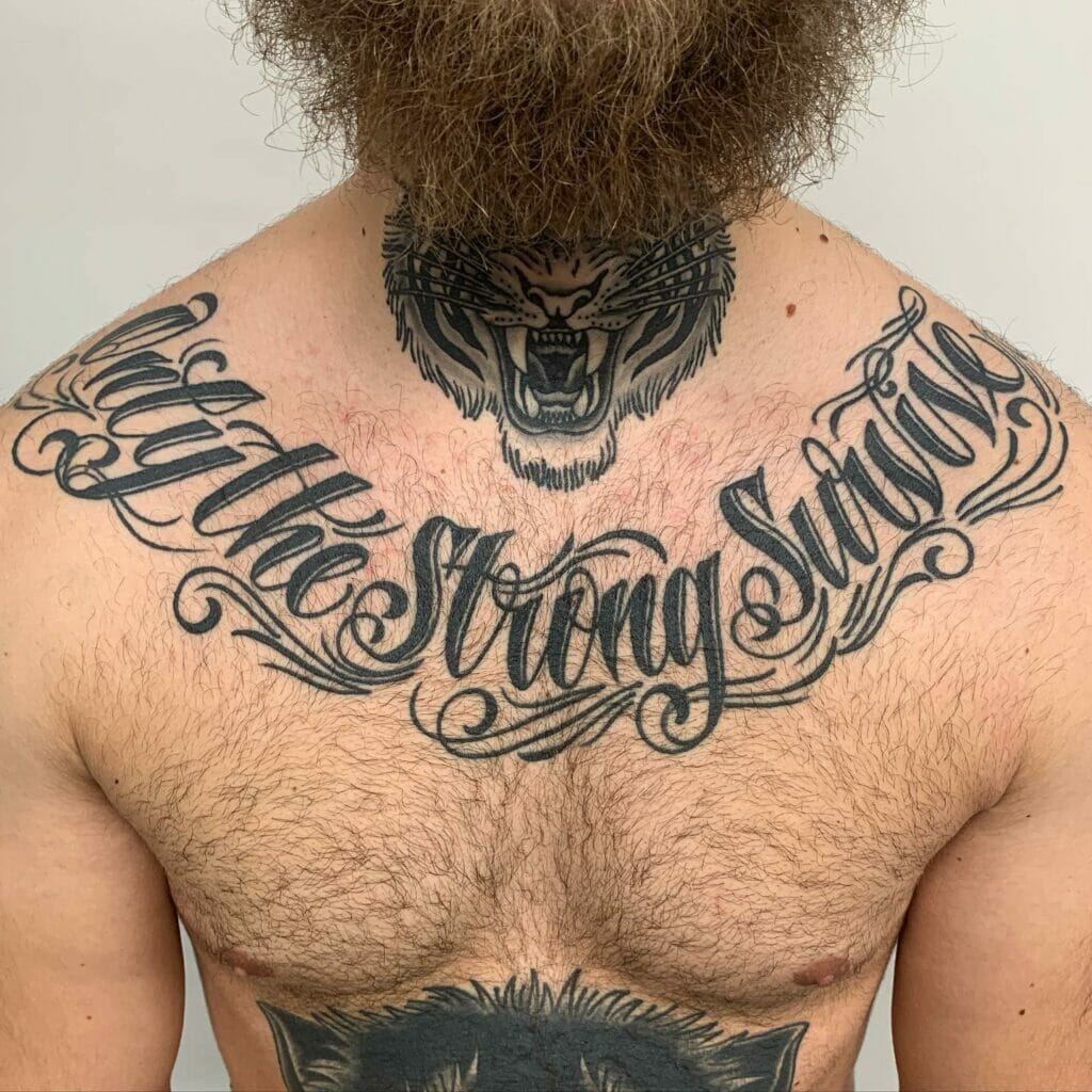 Lettering tattoo on chest