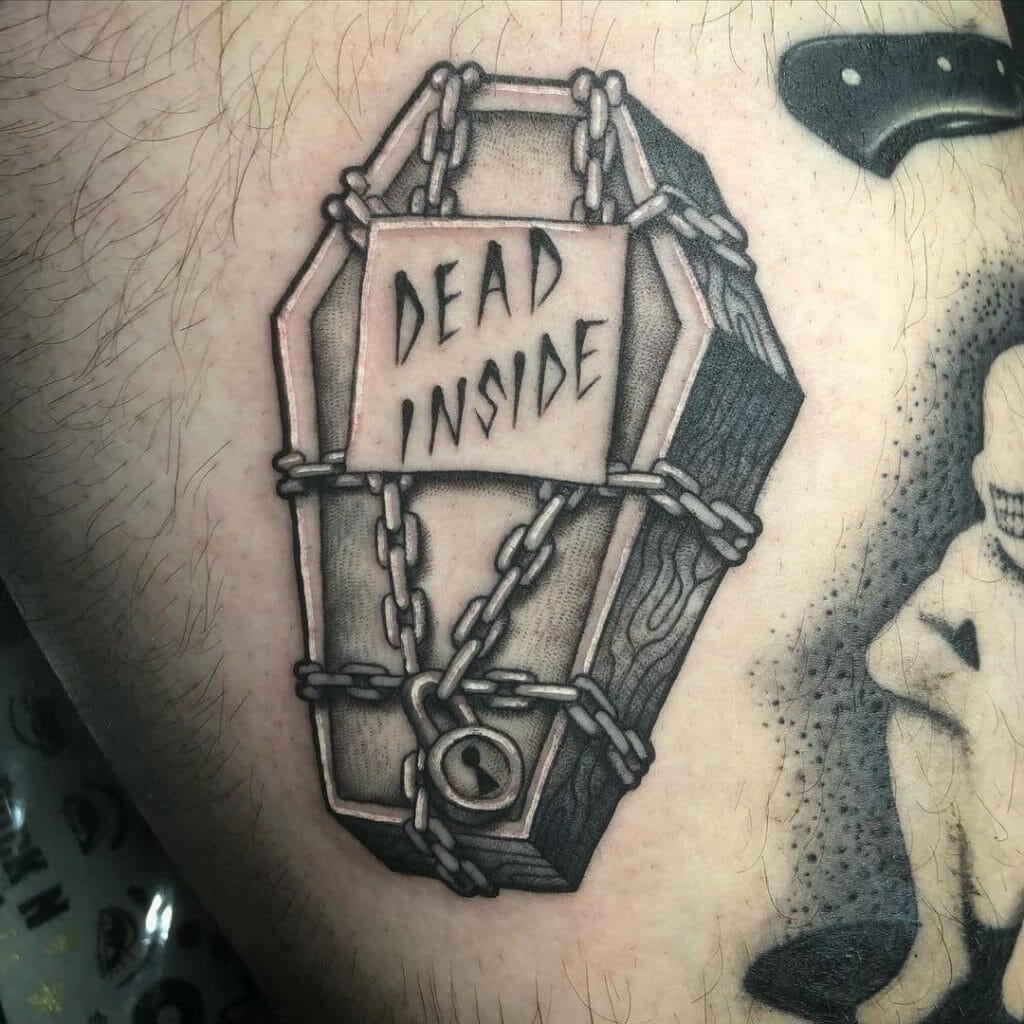 labeled coffin "Dead inside" Tattoo design
