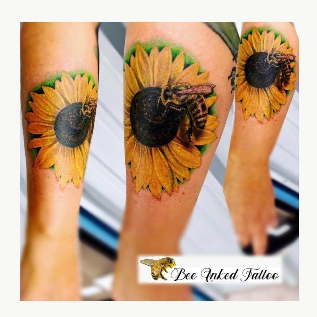 Colored Realistic Bee Tattoo