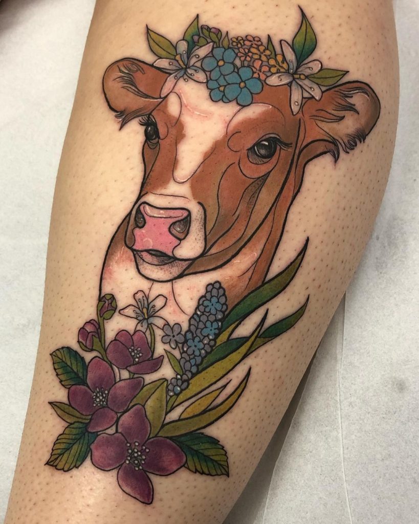 Colorful cow tattoo designs
