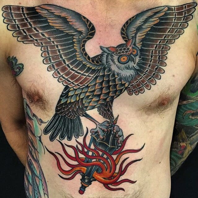 Colorful owl tattoo