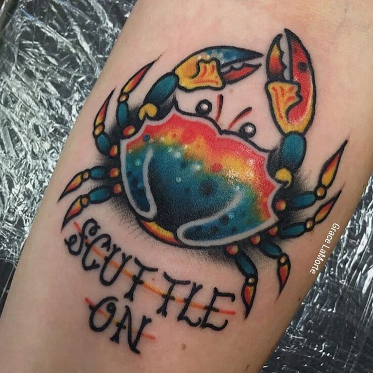Crab lettering tattoo
