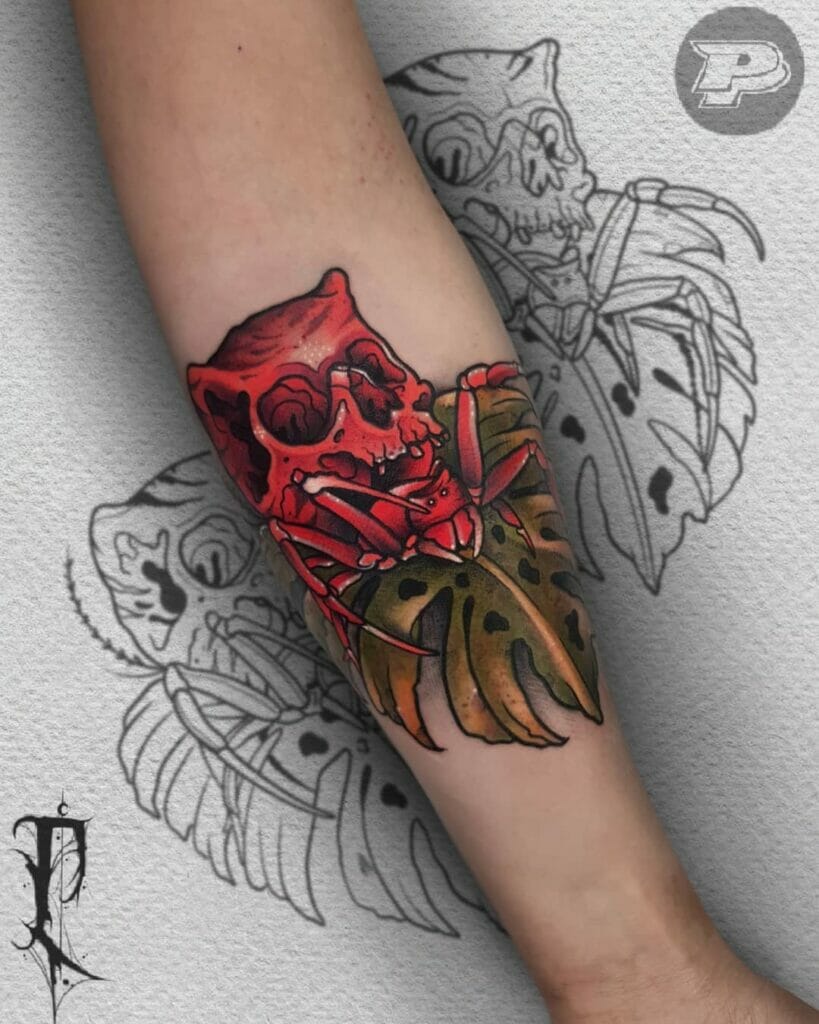 Crab Spider Neo Traditional Skull Tattoo