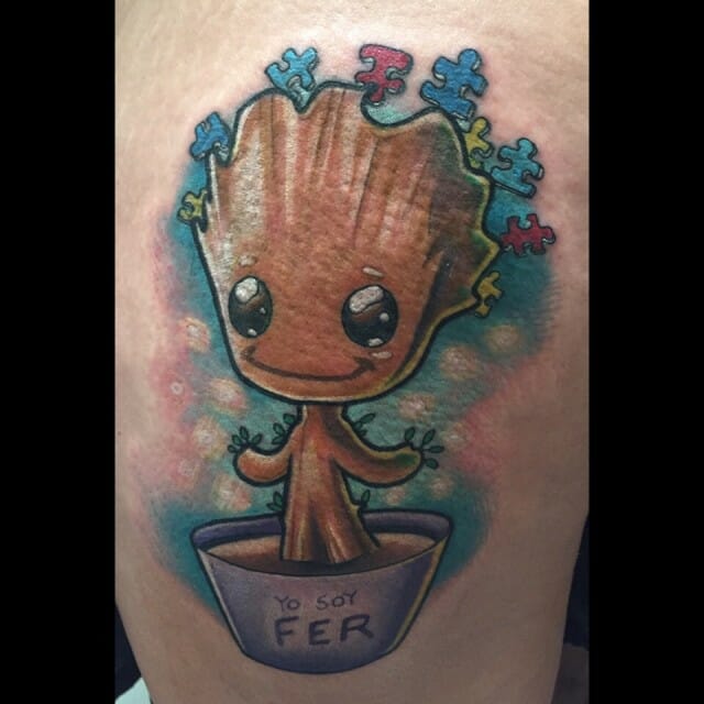 Nettes Autismus-Bewusstseins-Tattoo mit Groot