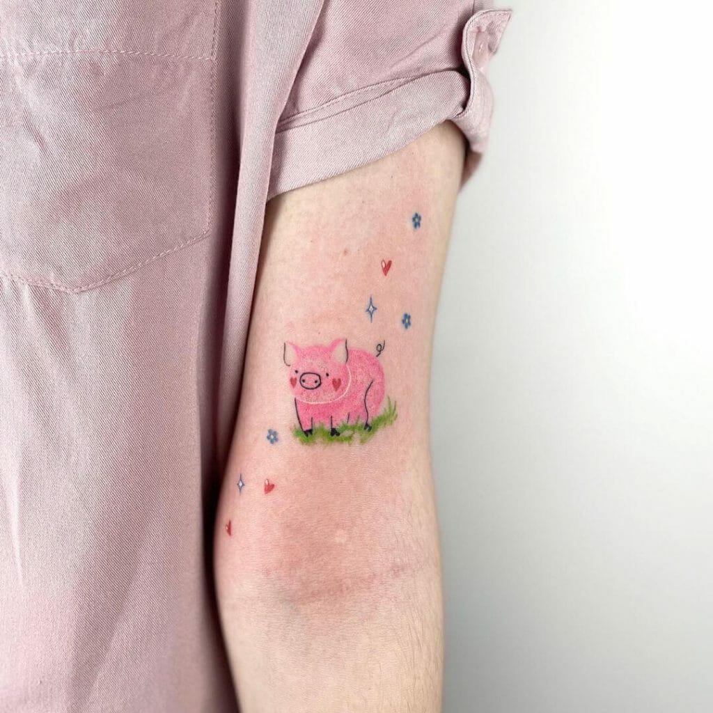 Cute cartoon pig tattoo