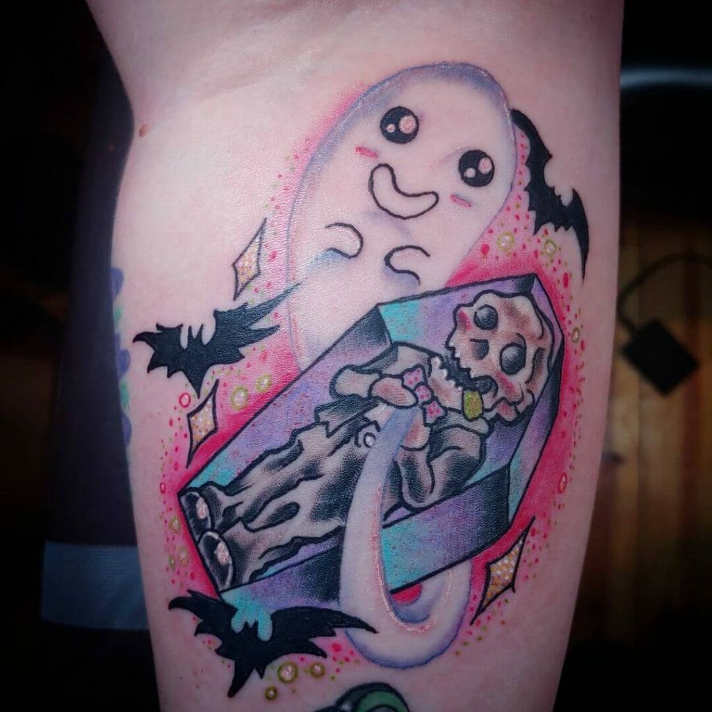 Cute corpse tattoo with a ghost