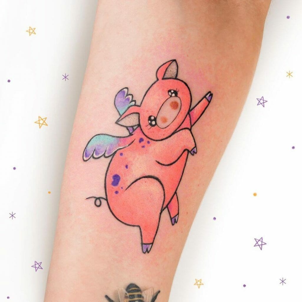 Cute flying pig tattoo