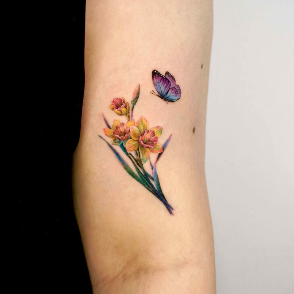 Narcissus March Birth Flower Tattoo with butterfly