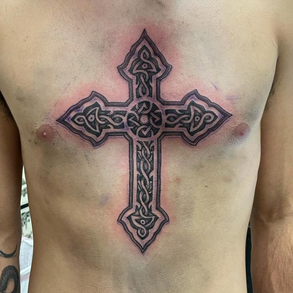 Detailed celtic cross tattoo