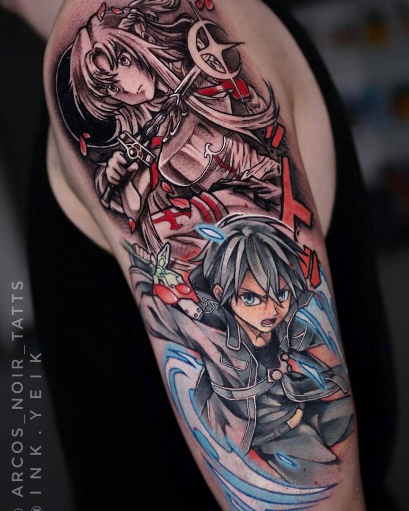 Detailed Kirito and Asuna Sword Art Online Tattoo