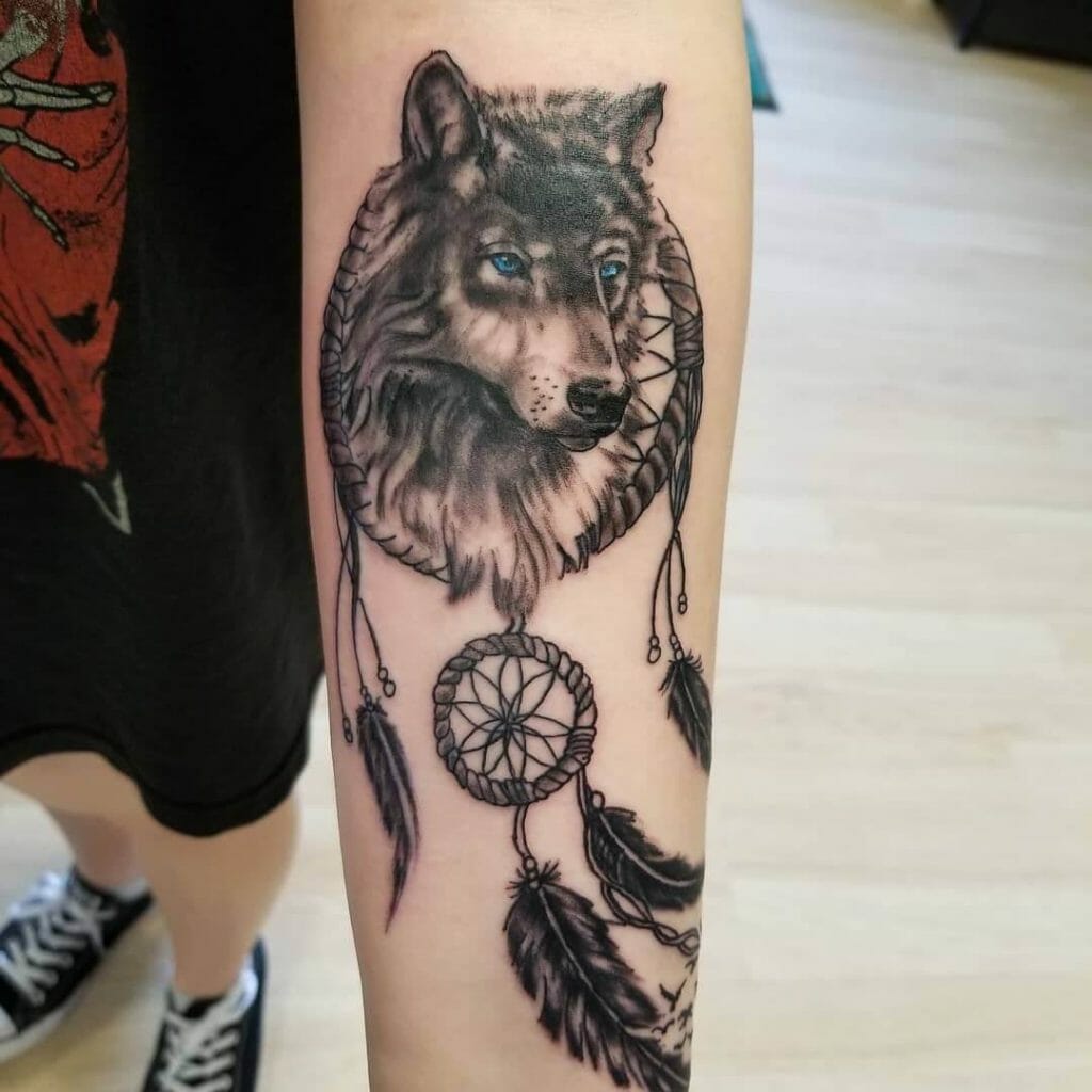 Dreamcatcher wolf tattoo idea