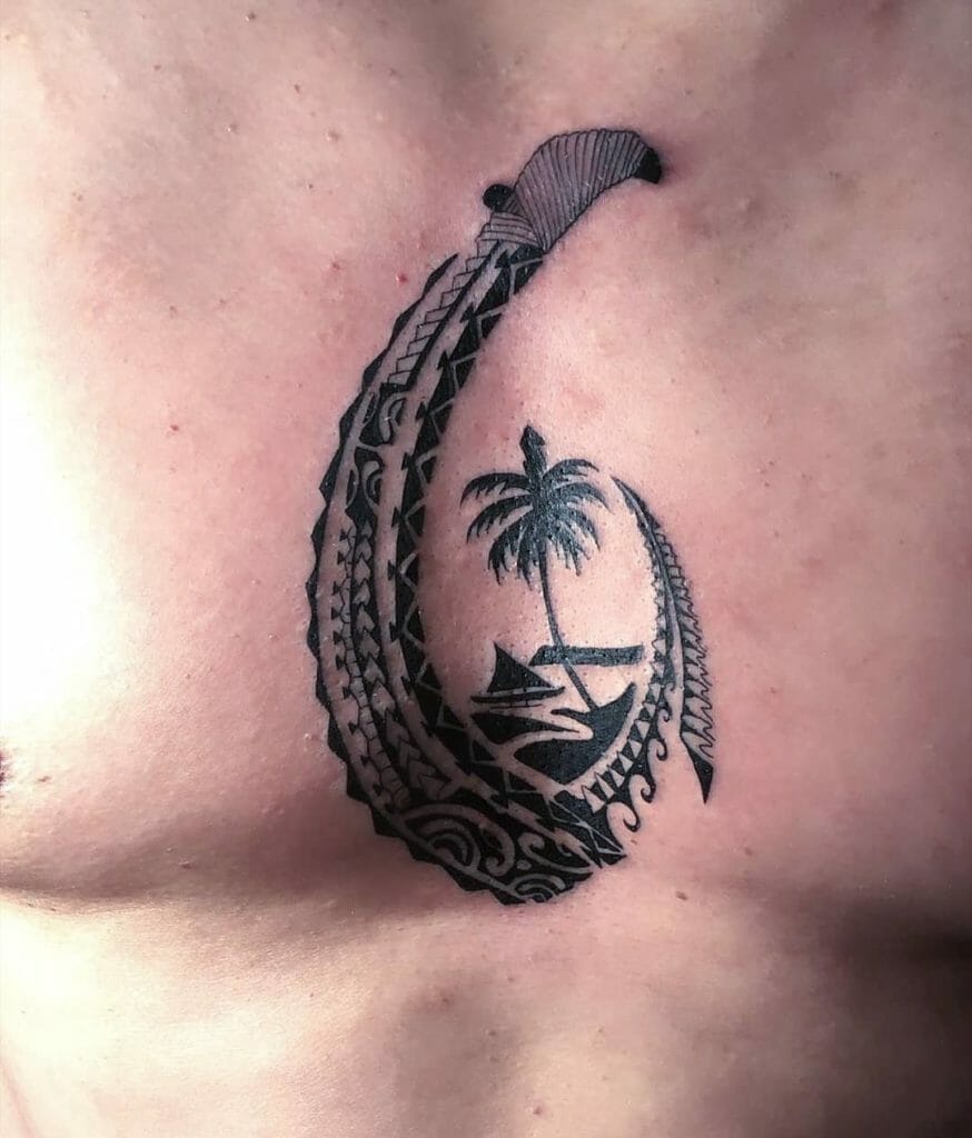 Island themed fishhook tattoo