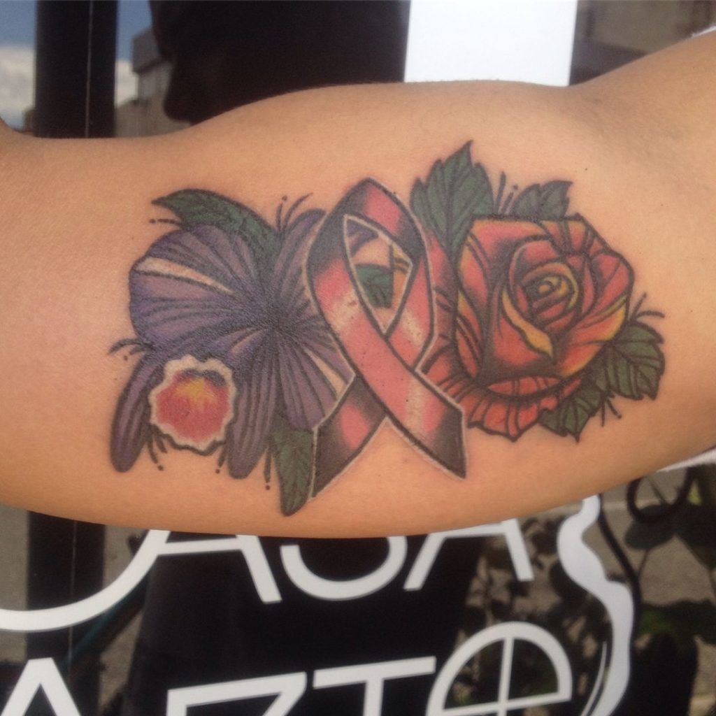 Flower Cancer Ribbon Tattoo