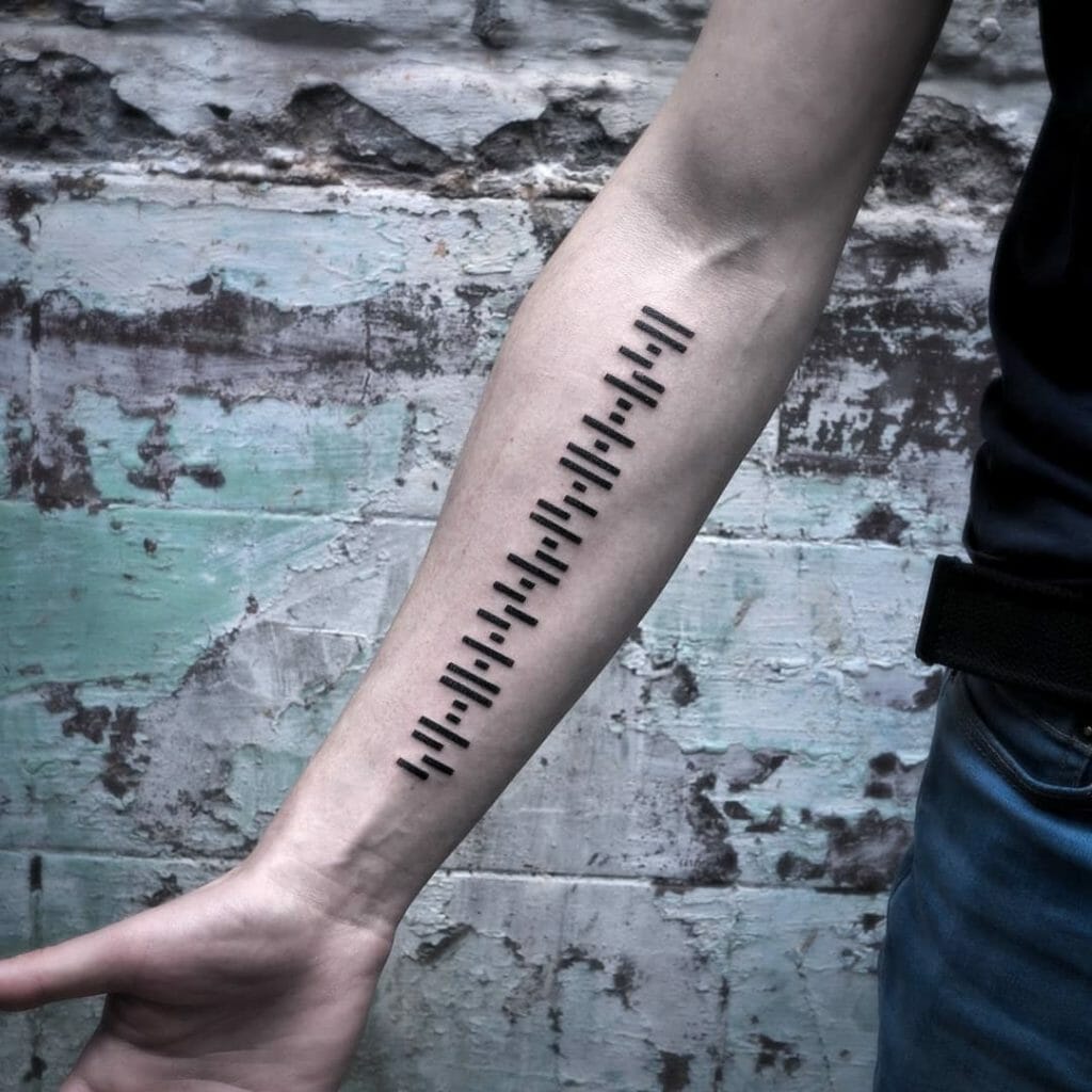 Forearm barcode tattoo