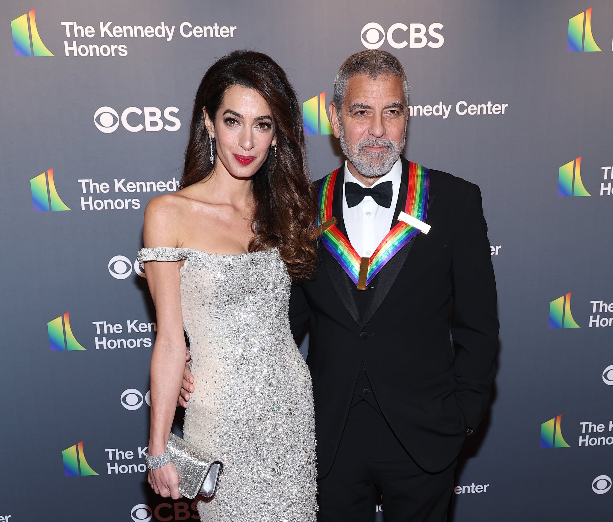 WASHINGTON, DC - DECEMBER 04: Honoree George Clooney (R) and Amal Clooney attend the 45th Kennedy Center Honors Ceremony at Kennedy Center on December 04, 2022 in Washington, DC.  (Photo by Paul Morigi/Getty Images)
