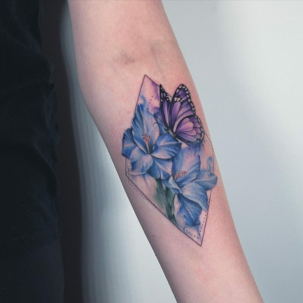 Gladioli and butterfly tattoo