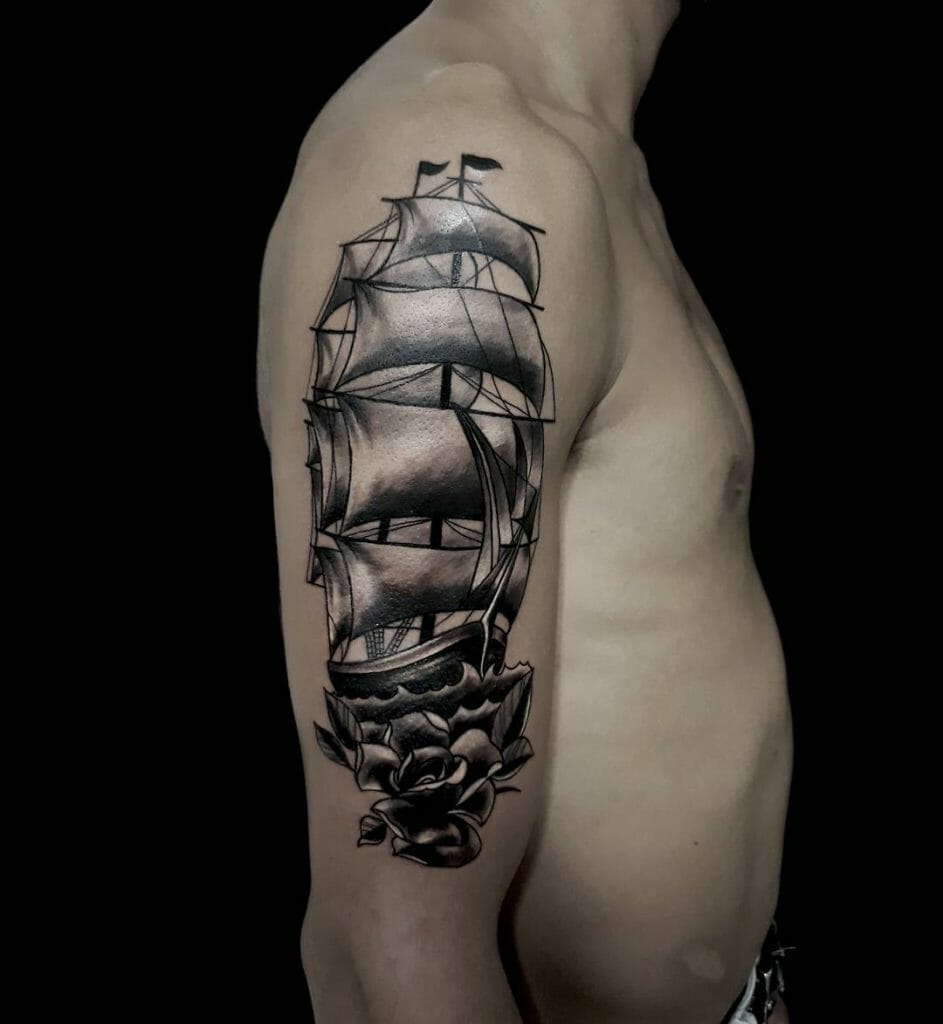 101 Best Sailboat Tattoo Ideas You Have To See To Believe 2023 Hair   Grayscale Traditional Sailboat Tattoo 1 943x1024 