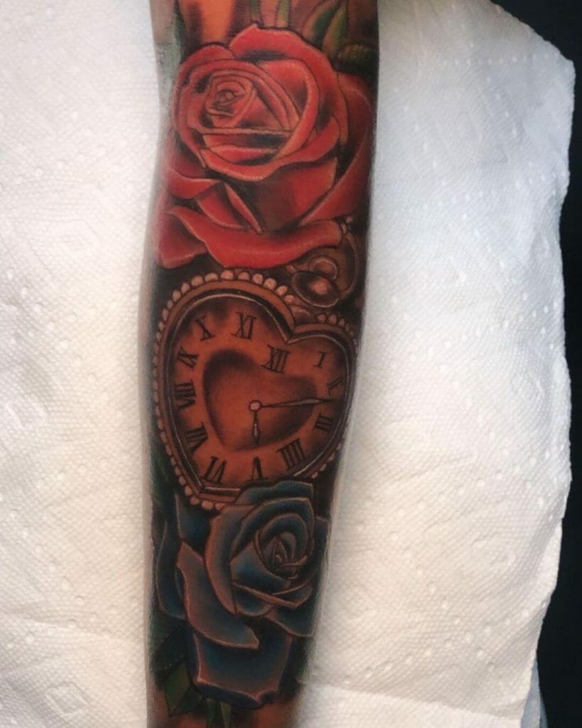Heart shaped clock tattoo
