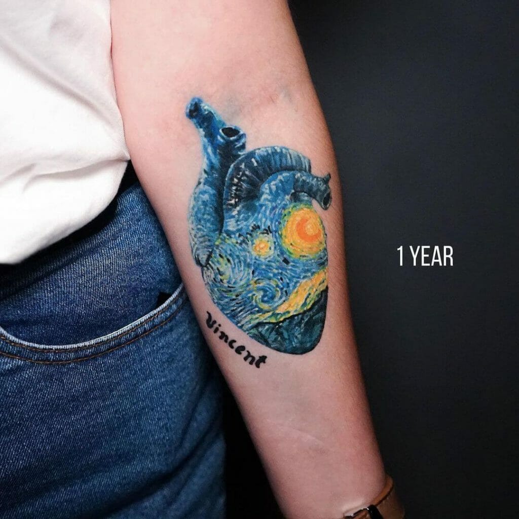 Heart shaped starry night tattoo