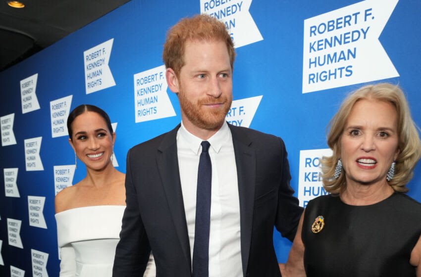NEW YORK, NEW YORK - DECEMBER 6: Meghan, Duchess of Sussex, Prince Harry, Duke of Sussex and Kerry Kennedy attend the Robert F. Kennedy Human Rights Ripple of Hope Gala 2022 at The New on December 6, 2022 in New York City York Hilton part .  (Photo by Kevin Mazur/Getty Images for the 2022 Robert F. Kennedy Wave of Hope Human Rights Gala)