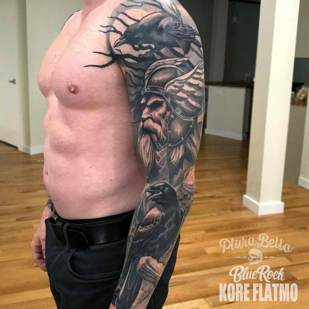 Huginn and Muninn tattoo with Odin