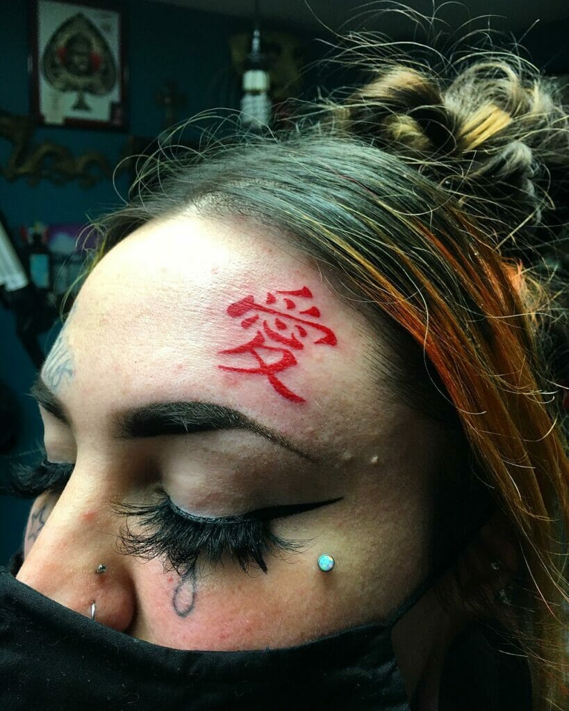 Japanese Kanji Love Tattoo on Forehead