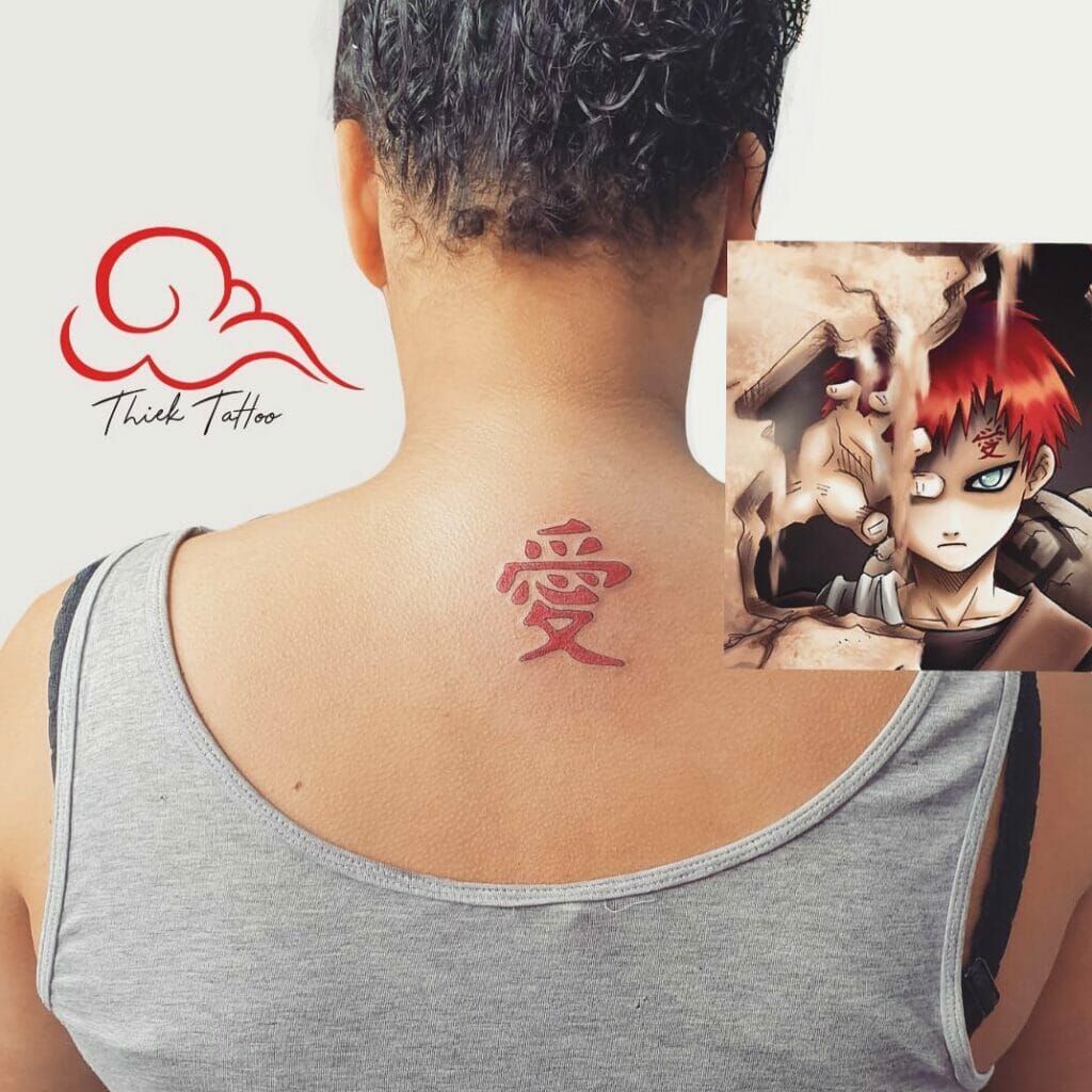 Japanese love kanji tattoo on back of body
