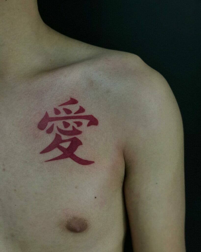 Japanese love kanji tattoo on chest