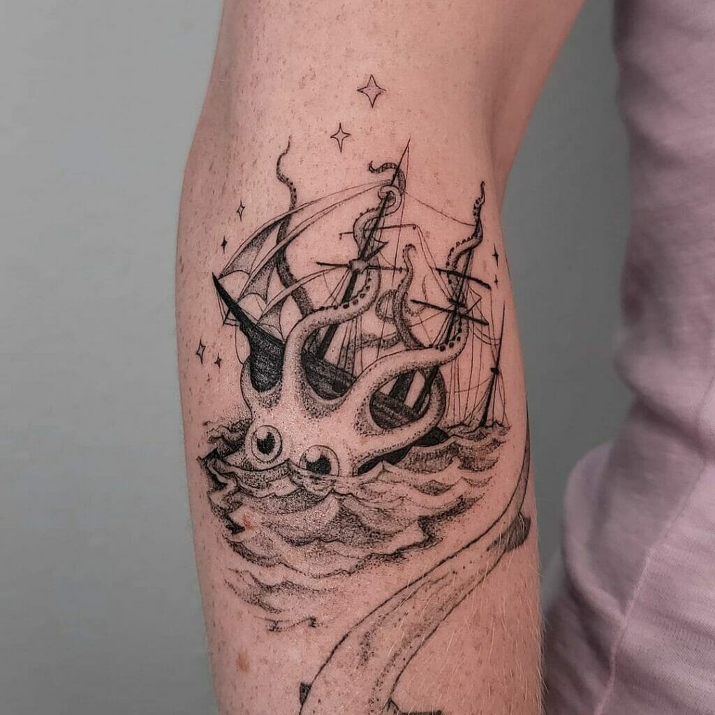 Kraken Pulling A Ship Tattoo