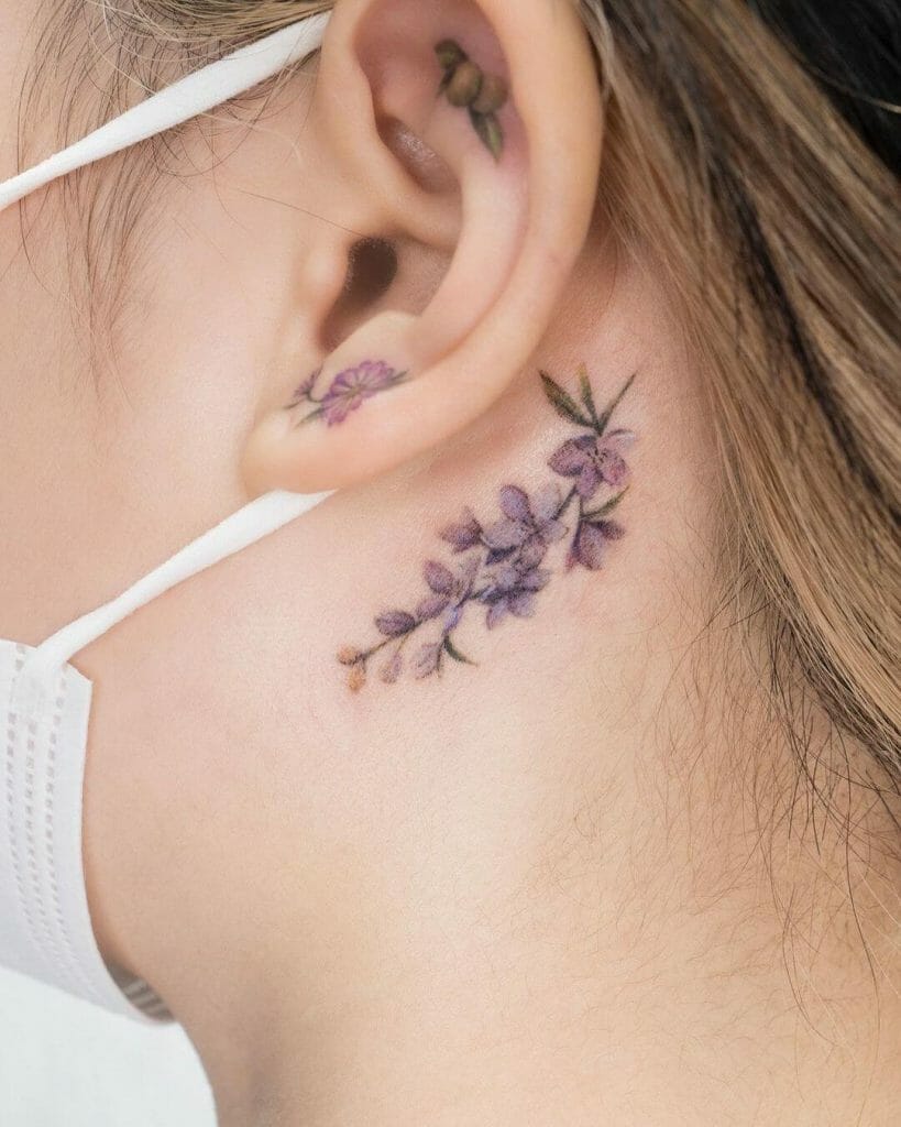 Delphinium Flower Ear Tattoo Pair