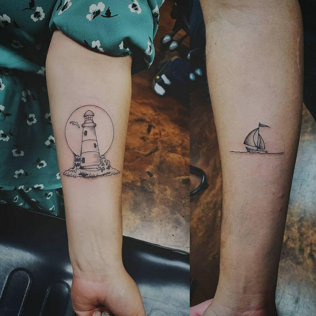 Lighthouse and sailboat tattoo