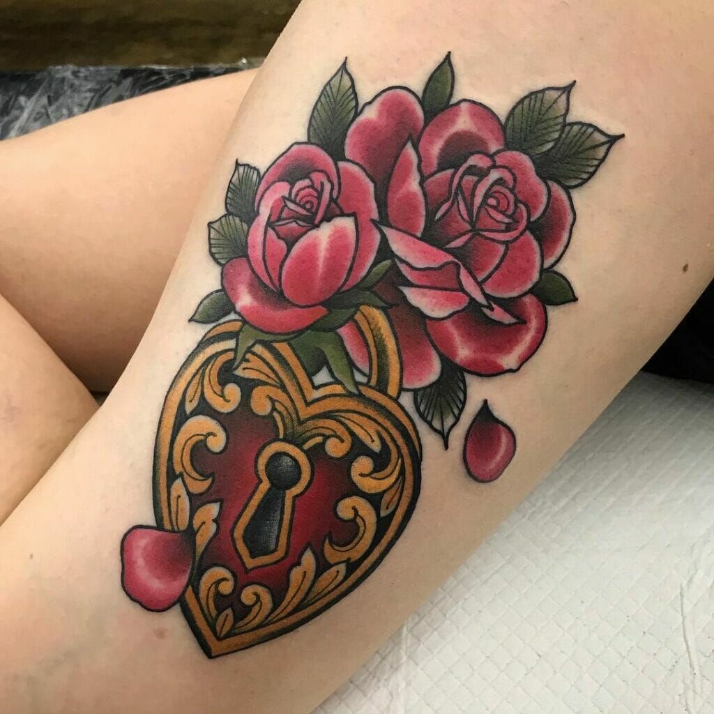 Medallion heart tattoos with roses