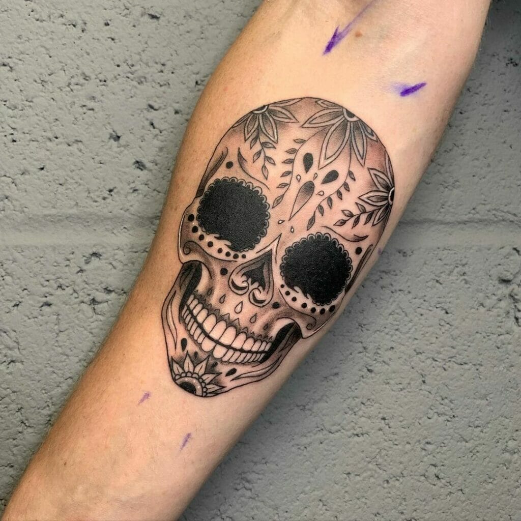 Monochrome sugar skull tattoo