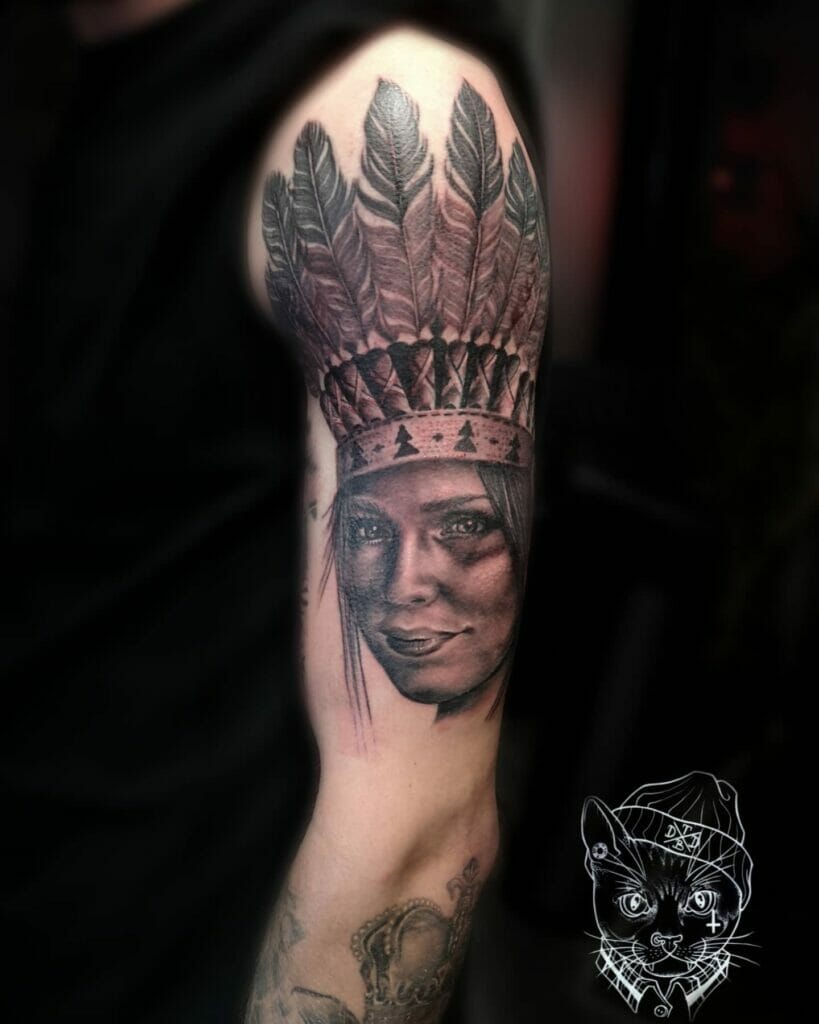 Native American western sleeve tattoo