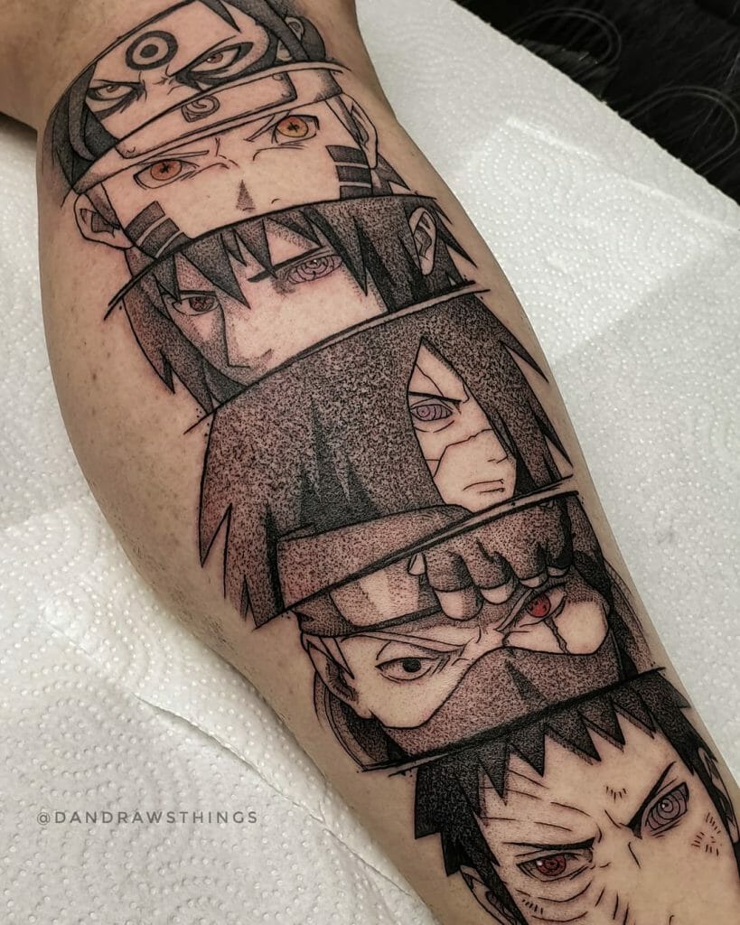 Teilweise farbige Naruto-Tattoos von Charakteren