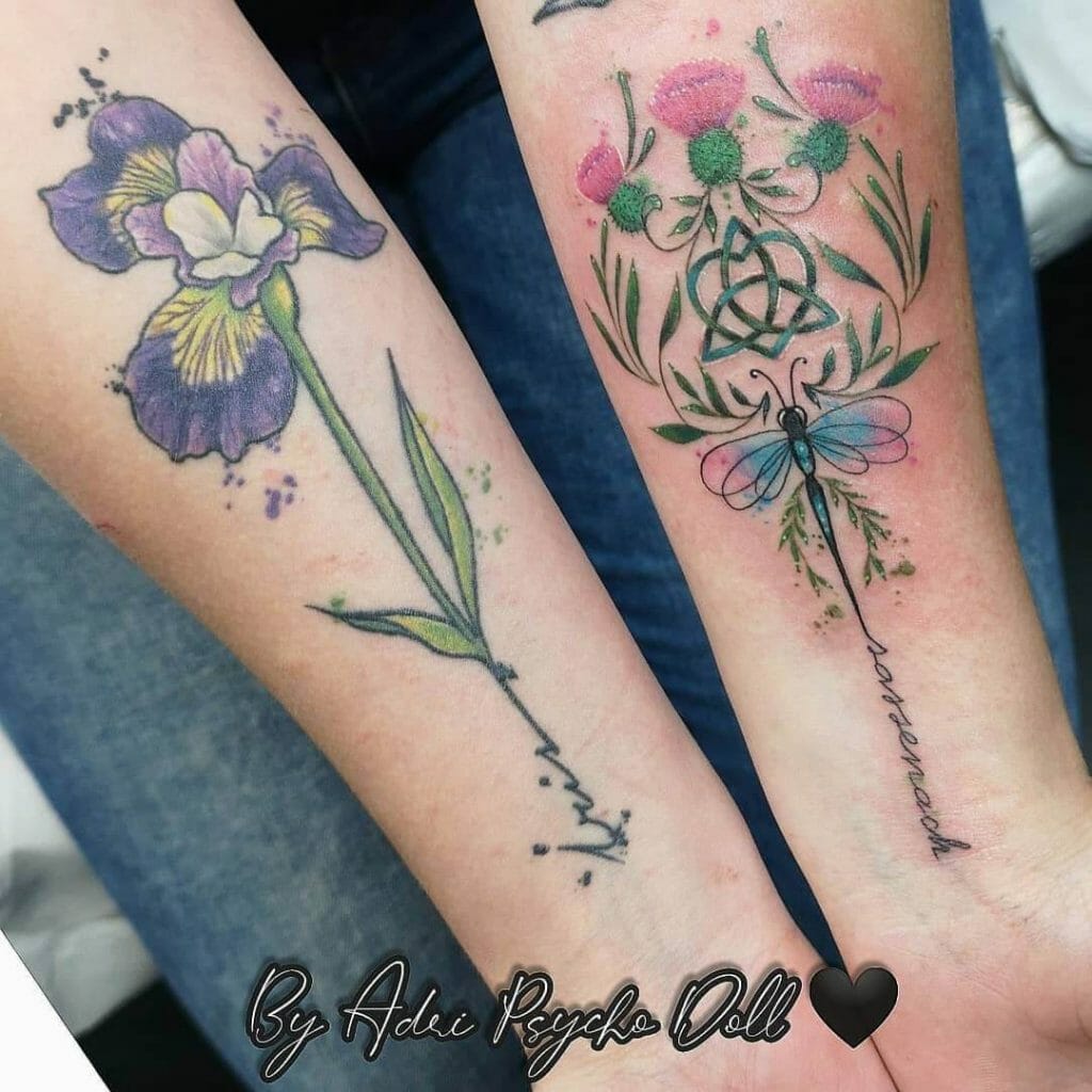Pink and purple flower tattoo