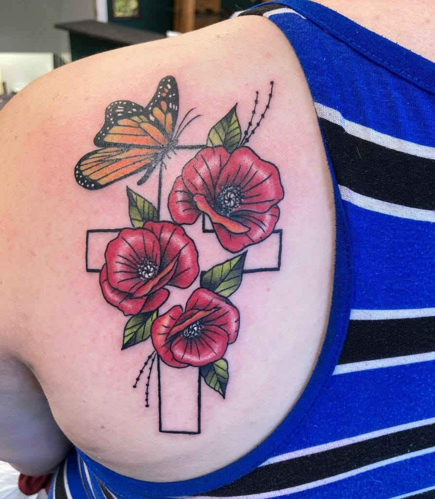 Poppies and Butterfly Tattoo Designs