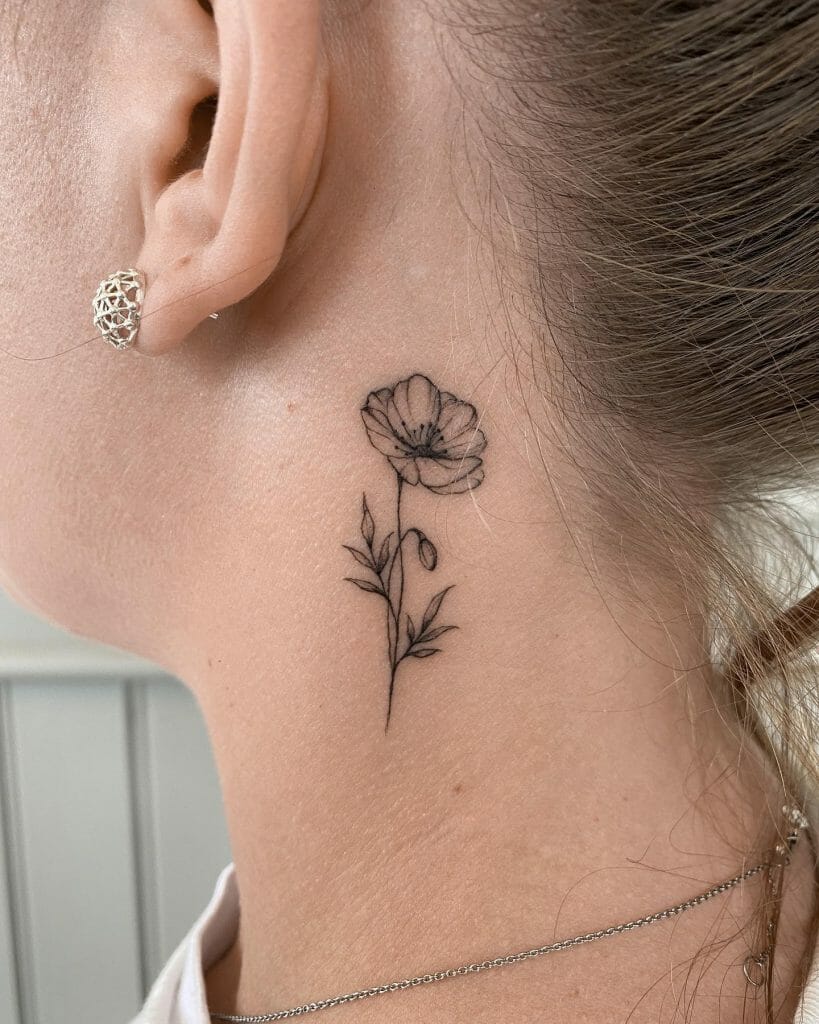 Poppy tattoo behind the ear design