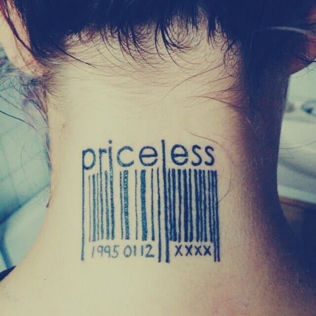 Priceless barcode tattoo