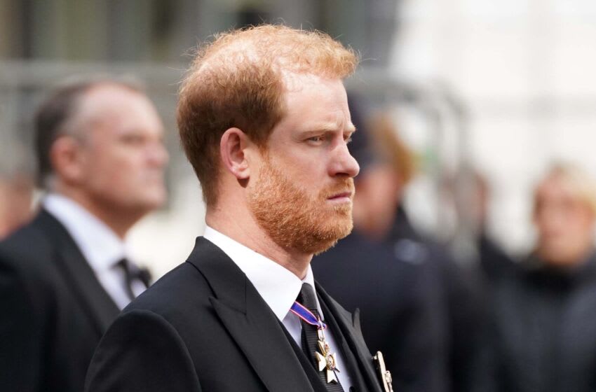 LONDON, ENGLAND - SEPTEMBER 19: Prince Harry, Duke of Sussex follows the coffin of Queen Elizabeth II as he exits Westminster Abbey during Queen Elizabeth II's State Funeral on September 19, 2022 in London, England.  Elizabeth Alexandra Mary Windsor was born on April 21, 1926 in Bruton Street, Mayfair, London.  She married Prince Philip in 1947 and acceded to the throne of the United Kingdom and Commonwealth on 6 February 1952 after the death of her father, King George VI.  Queen Elizabeth II died at Balmoral Castle in Scotland on 8 September 2022 and is succeeded by her eldest son, King Charles III.  (Photo by James Manning - WPA Pool/Getty Images)