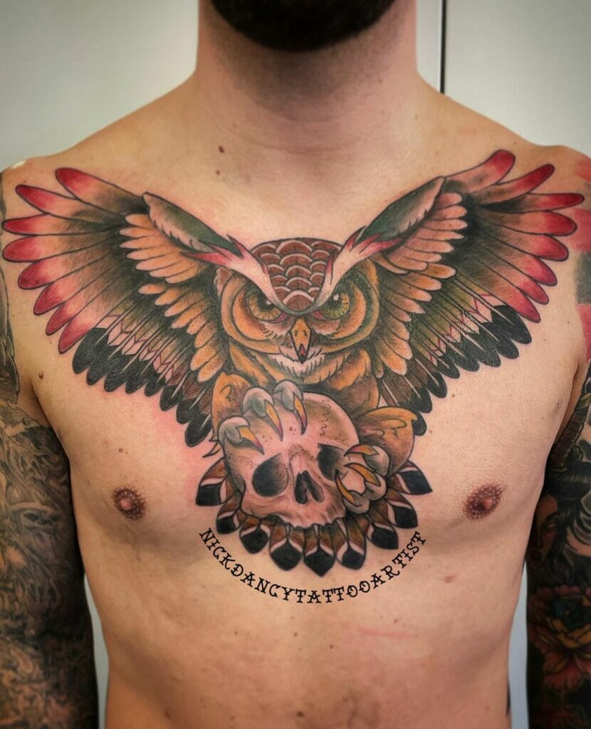 Realistic Owl Skull Tattoo