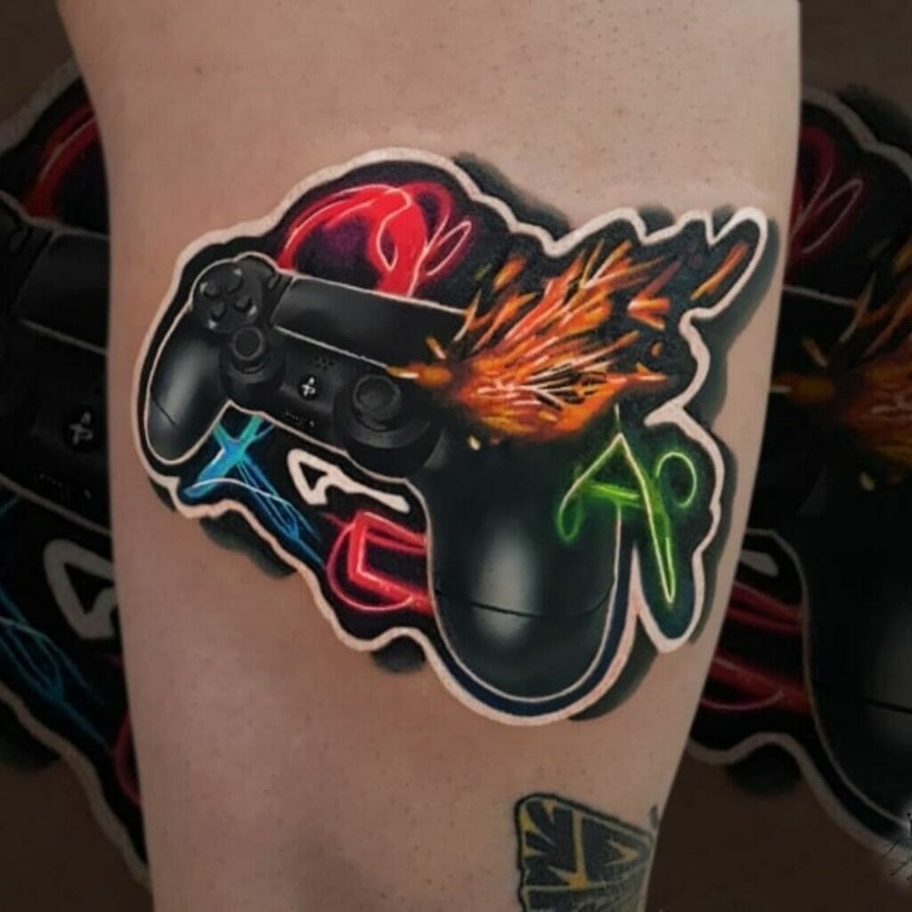 Realistisches Playstation-Tattoo